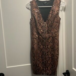 Snakeskin vegan leather zip dress